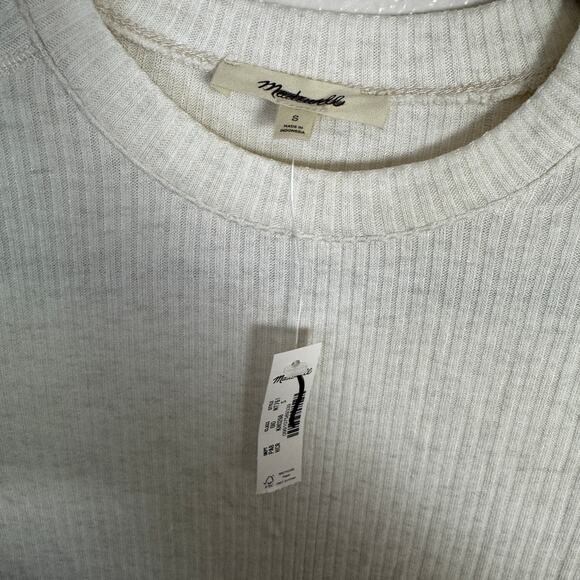 Madewell Ribbed Crewneck Long-Sleeve Tee WMNS S Heather Cream Stretchy Pullover - Picture 5 of 9